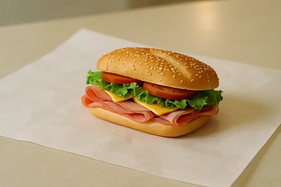 Sandwich on deli paper sheet